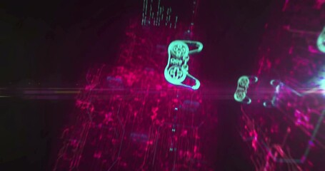 Esport retro video game pad and digital sport gaming hologram symbol appears on a electronic circuit background. cyber technology and computer abstract concept 3d seamless and loop animation. - Powered by Adobe