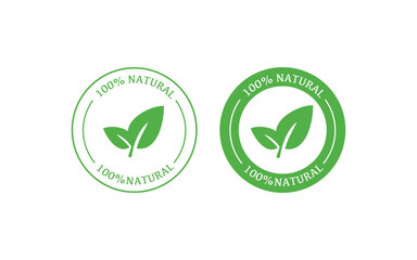 100% natural ingredients icon. Stamp illustration symbol. Sign eco food and leaf vector.