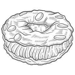 paris brest france dessert snack isolated doodle hand drawn sketch with outline style