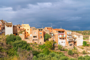 Fototapeta na wymiar El Masroig village Spain view of buildings in village from motorhome aire Catalonia Tarragona province Priorat wine region