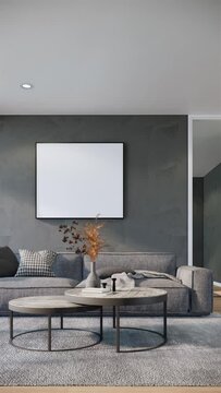 Modern interior design of apartment, living room ideas 3d rendering animation. 4K vertical video footage