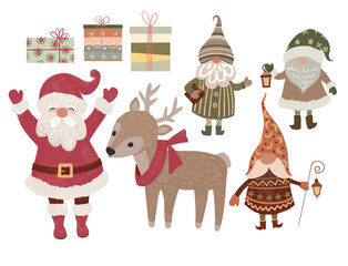 set of christmas elements,gnomes and Santa 