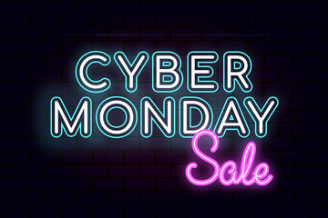 Cyber Monday concept banner in fashionable neon style. Neon Cyber Monday Banner. Text and Title of Cyber Monday