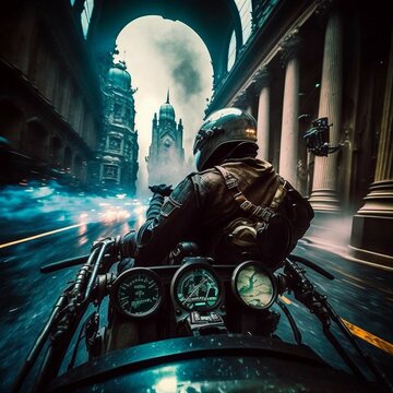 Generative AI generative aiと 女と バイクに乗る人と おのと 交通と エ