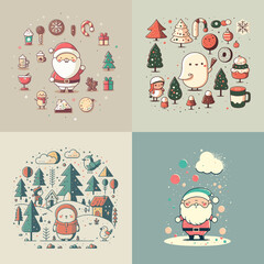 Merry Christmas Happy New Year Greetings Card Invitation Banner flat vector