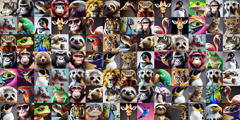 Collage of many different zoo animals as a wallpaper (Generative AI)