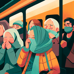 people, coughing, sick, public transport, diverse, commute, flue season
