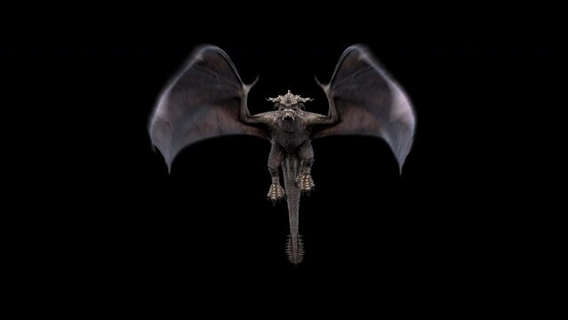 Realistic Dragon flying isolated on a black background.effect background footage motion graphics overlay 4K drag and drop editing software supporting blending modes ProRes 4444 codec , 25FPS.