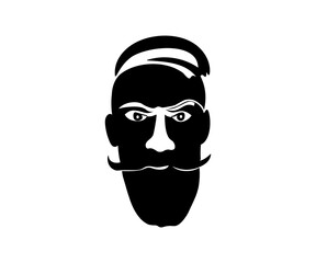 the black and white face of a man with a beard. Barber shop logo