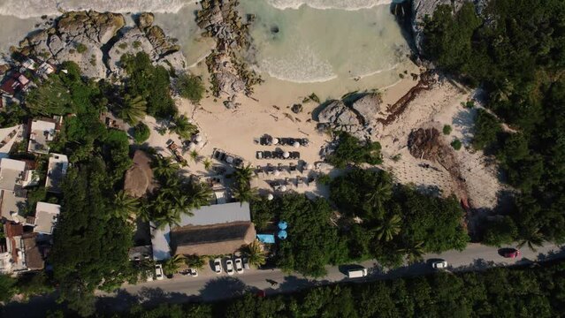 Overhead Shot Of Street Near Beautiful Sandy Gitano Beach Club, Tulum, MEXICO