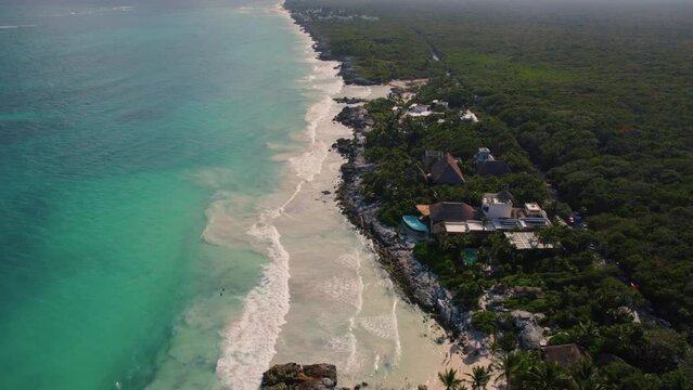 Aerial Shot Of Magnificent Long Green Bay Of Gitano Beach, Malaga Waterfront, Mexico