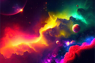 Obraz na płótnie Canvas fantastic space background with planets and stars in super vibrant colors and high saturation