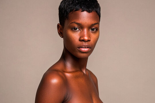 Studio portrait of an African American woman without makeup illustration created with generative ai