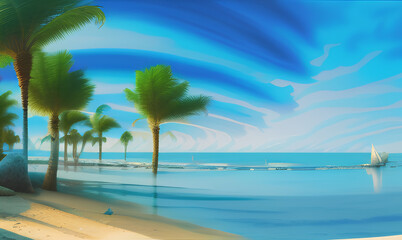 beach with palm trees enerative ai, generative, ai