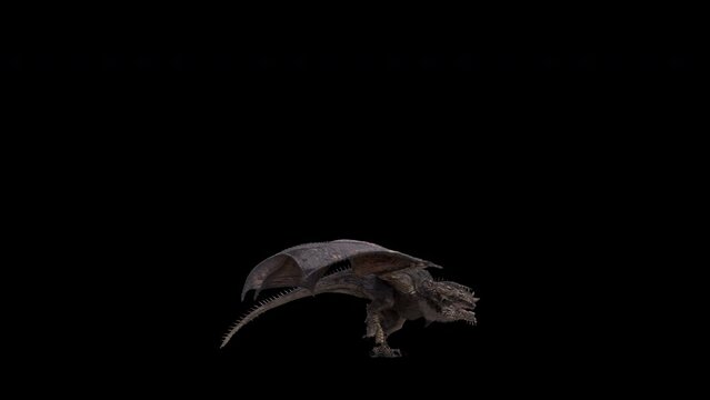 Realistic Dragon walk Animation isolated on a black background.effect background footage motion graphics overlay 4K drag and drop editing software supporting blending modes ProRes 4444 codec , 25FPS.