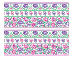 The flower border ethnic oriental is seamless with green-blue and pink-brown embroidery styles.
