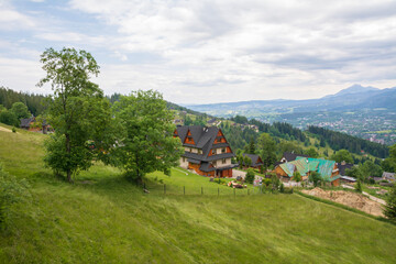 View from Gubalowka Hill to Tatra Mountains Zakopane Poland. - obrazy, fototapety, plakaty