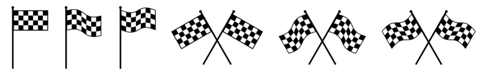 Racing flag icon vector. Race flag icon set. Start and finish crossed flags for game, app, and website, symbol illustration - obrazy, fototapety, plakaty