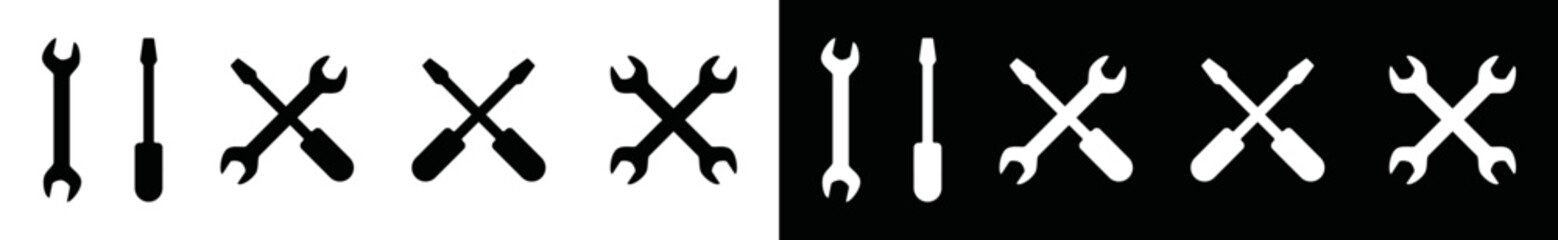 Cross wrench and screwdriver icon set. Workshop tools icon vector. Garage service, repair, fix, restore, maintenance symbol illustration