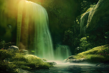 Fototapeta na wymiar Waterfall in the forest in the Morning Light