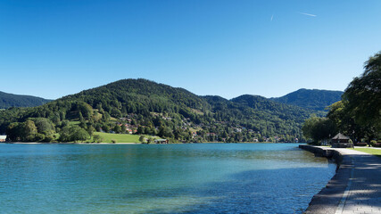 Lake of Tegern in Bavarian Alps. Promenade on the Shoreline of Rottach-Egern 