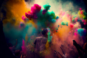 Obraz na płótnie Canvas A picture of splash of colour powder in a holi festival in india , AI generate 