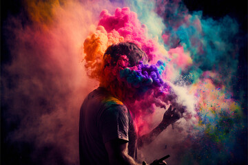 A picture of splash of colour powder in a holi festival in india , AI generate 