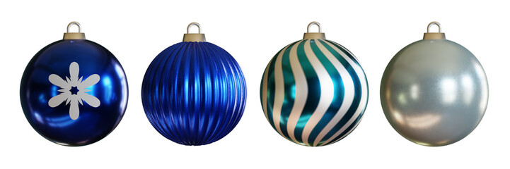 3d rendering. realistic blue and silver christmas ball isolate on white background.