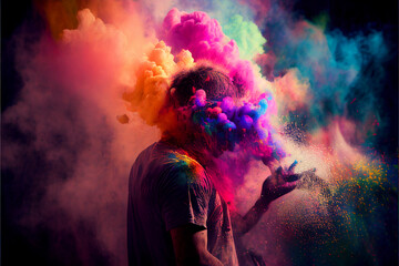 Obraz premium A picture of splash of colour powder in a holi festival in india , AI generate 
