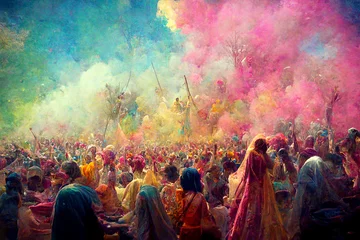 Rolgordijnen A picture of splash of colour powder in a holi festival in india , AI generate  © slonme