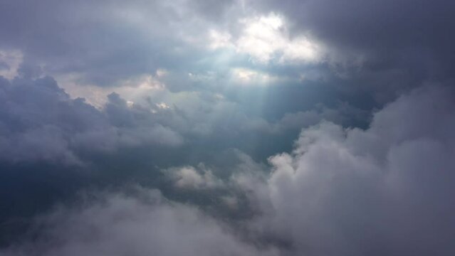 Epic heaven atmosphere clouds view aerial shot Pic Saint Loup mountain France