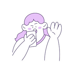 Outline Woman Character Illustration Stunned Looking at Phone