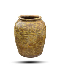 Antique hand-crafted ceramic jar isolated on white background. This has clipping path.