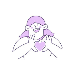 Outline Woman Character Illustration with Heart Shape Gesture