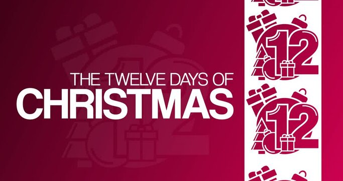 The Twelve Days of Christmas. Motion design holiday animation. Loop video. 