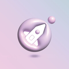 Rocket Icon with in circle bright pastel color in 3d style realistic vector art
