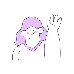 Outline Woman Character Illustration Waving Hand