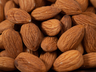 Almond nut on an orange background. Raw almond.