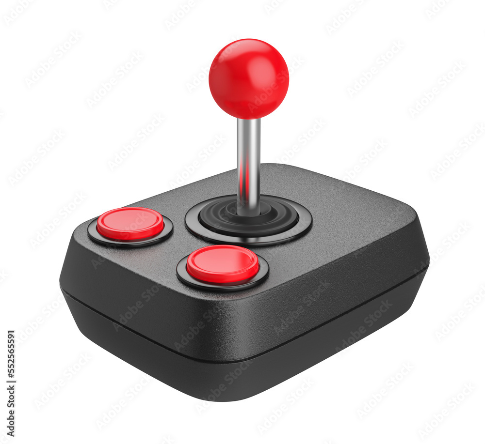 Wall mural black retro joystick with two buttons on transparent background