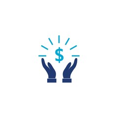  Investment icon. Hands and dollar money glyph icon. 