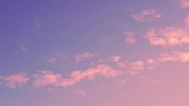 Beautiful View Of Pure Clear Lilac Pink Sky And Some Clouds at Sunrise Time Lapse. Clear Colorful Purple Rose Sunset Skyscrapers, Background 4k, Heaven, Religion, Peace, Beauty, Relax.