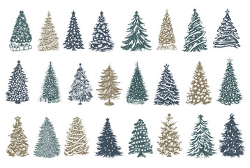 Obraz premium Christmas tree set, Hand drawn illustrations
