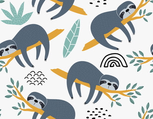 cute sloth seamless pattern. 
