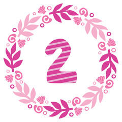 Cute baby monthly sticker. Floral set for newborn. Vector hand drawn illustration. Sticker number 2