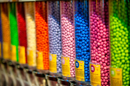 New York City, NY - November 30th, 2018: MMs store in Manhattan with colorful sweets