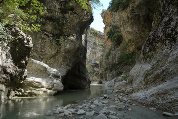 Fototapeta na wymiar The gorgeous canyon of Lengarica in the Fir of Hotova National Park, Permet. 