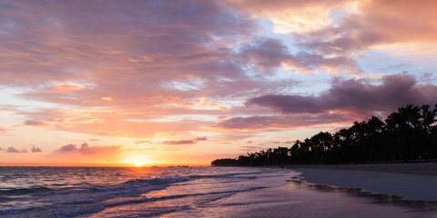 Atlantic Ocean coast on a sunrise, Dominican Republic.