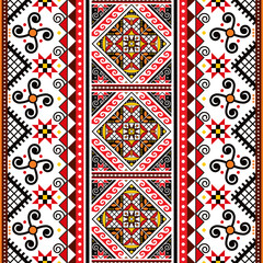 Ukrainian Easter eggs  Pysanky vector seamless folk art vecrtical pattern - Hutsul traditional geometric design in red, black and white
