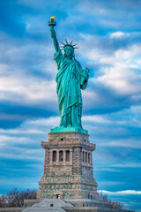 Sunset view of the Statue Of Liberty in New York City