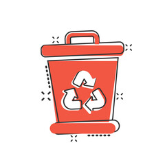 Garbage bin icon in comic style. Recycle cartoon vector illustration on white isolated background. Trash basket splash effect sign business concept.